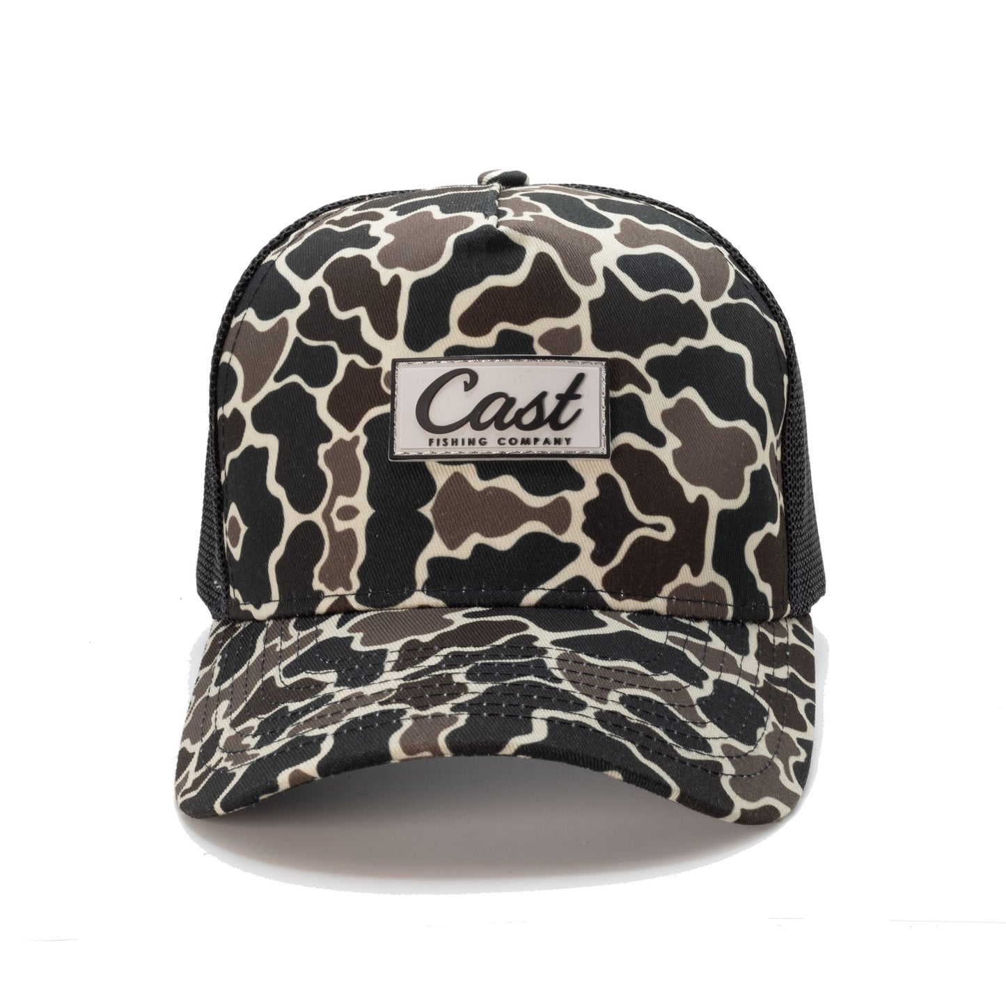 Vintage Camo Snapback Hat – 7-Panel Curve Bill Fishing Cap | CastThreads