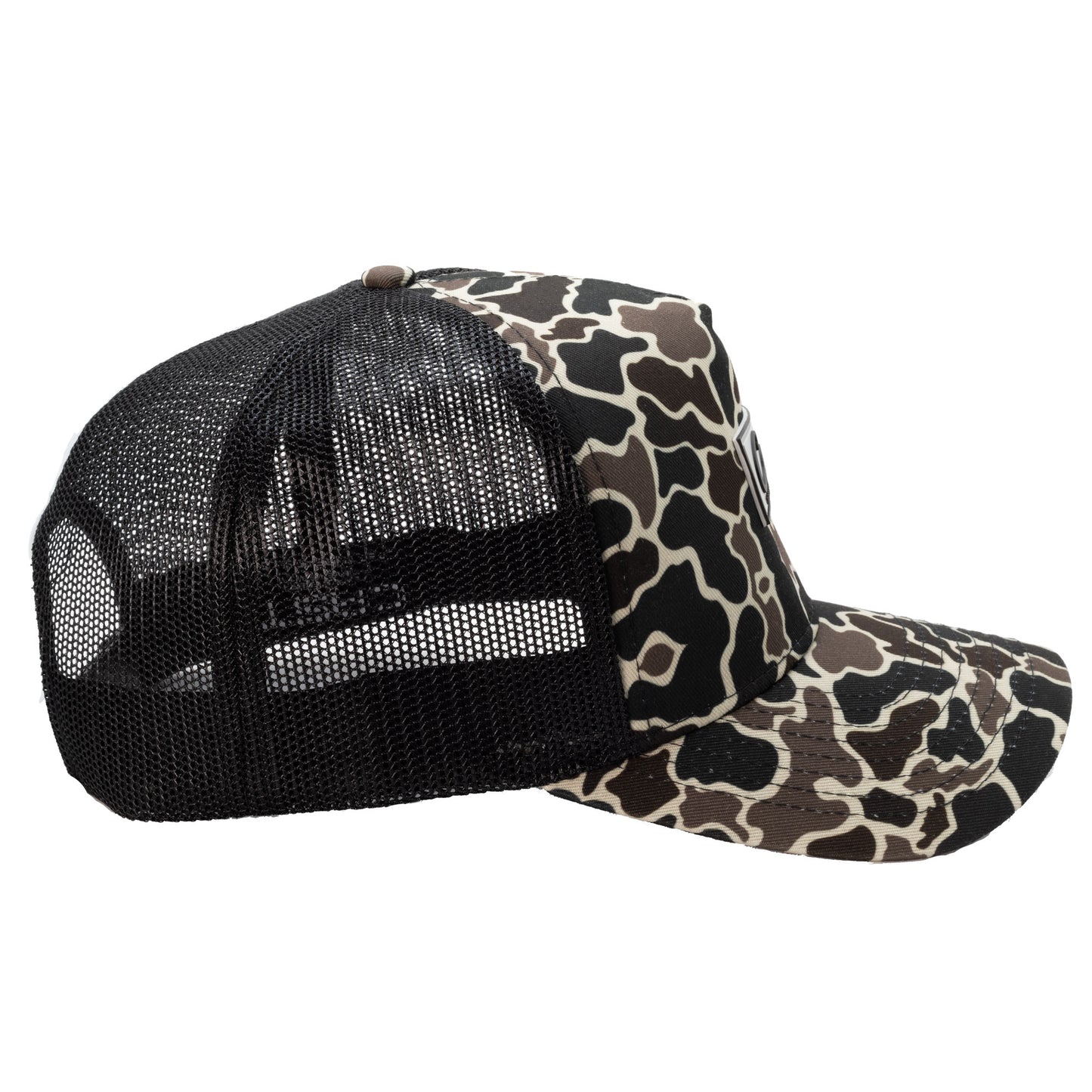 Vintage Camo Snapback Hat – 7-Panel Curve Bill Fishing Cap | CastThreads