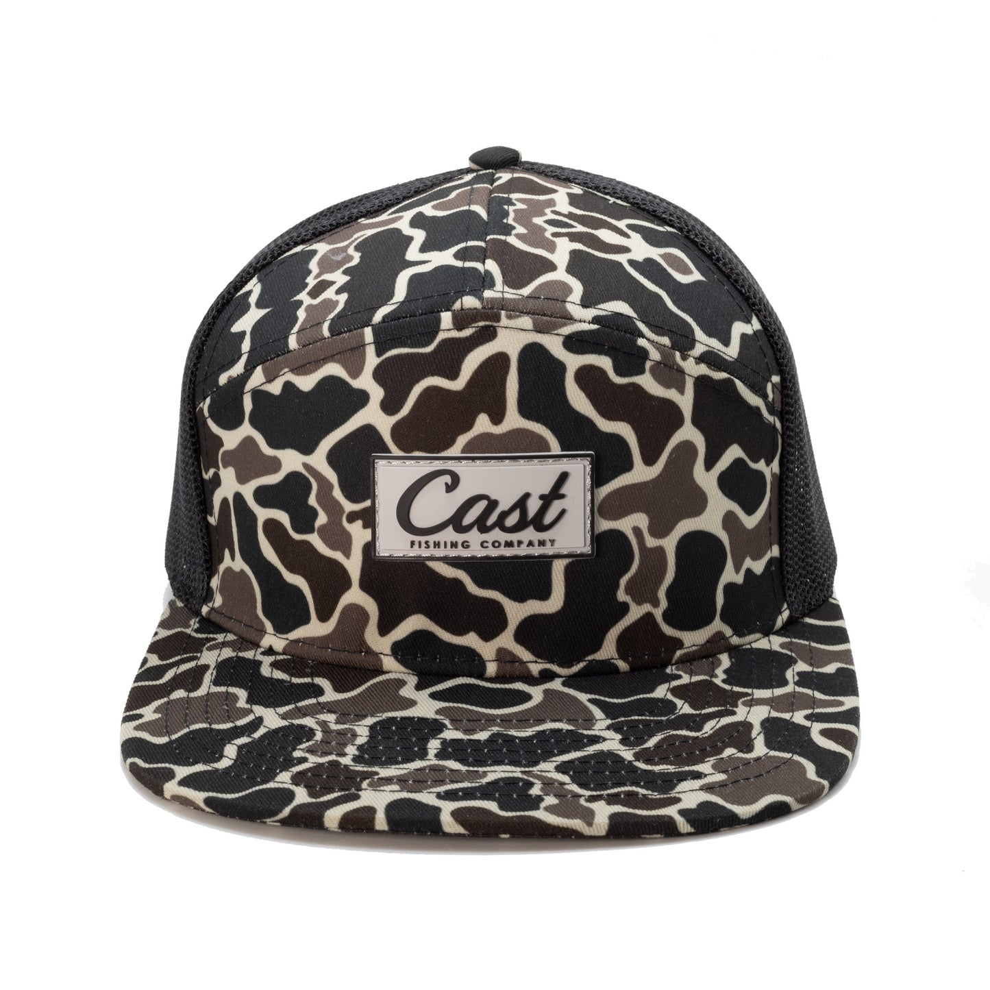 Vintage Camo Snapback Hat – 7-Panel Flat Bill Fishing Cap | Cast Camo Flat Bill