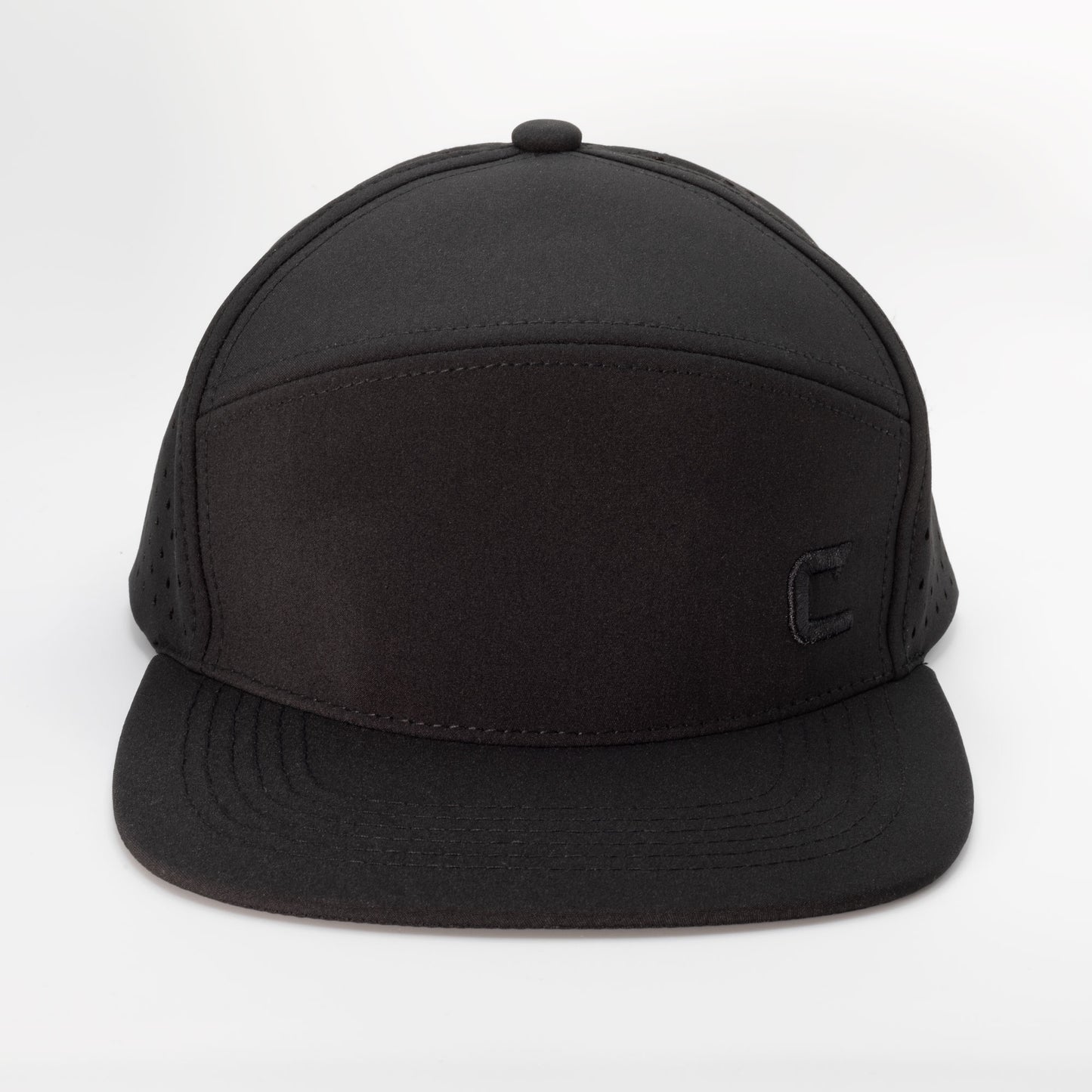 Cast Black Water Repellant Snapback Hat - Flat Bill - C Logo-Horizontal Front Panel