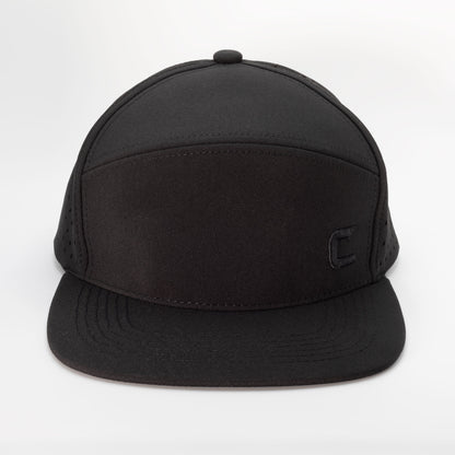 Cast Black Water Repellant Snapback Hat - Flat Bill - C Logo-Horizontal Front Panel