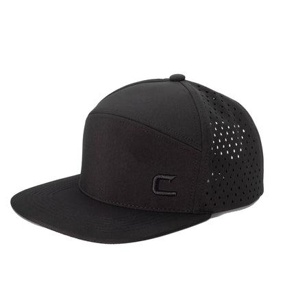 Cast Black Water Repellant Snapback Hat - Flat Bill - C Logo-Horizontal Front Panel