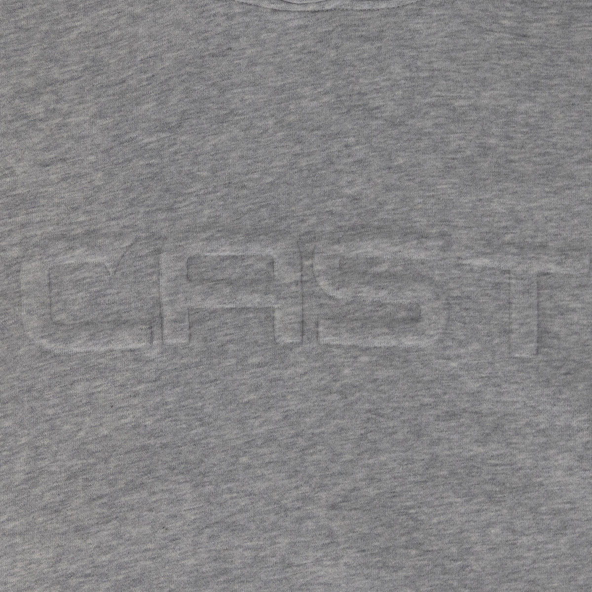 Tone-on-tone puffed CAST emboss on the Heather Grey Reel Heavy hoodie
