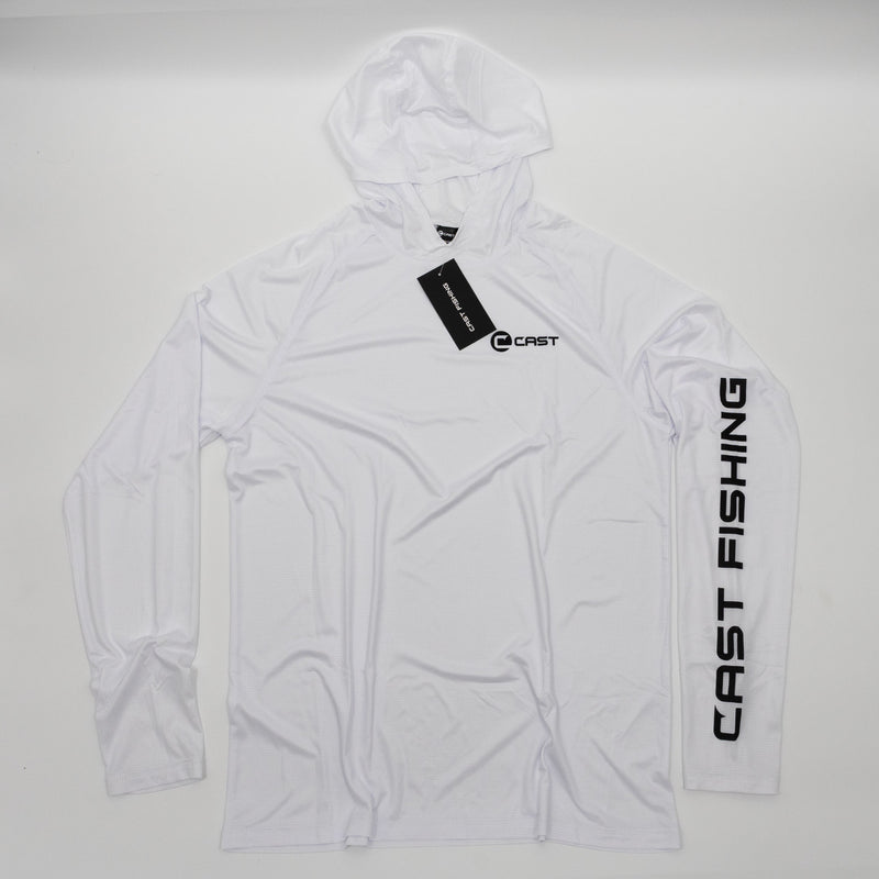 White BreezeTec hooded shirt, front