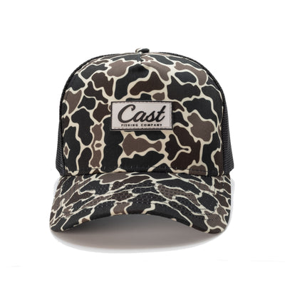 Vintage Camo Snapback Hat – 7-Panel Curve Bill Fishing Cap