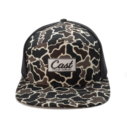 Vintage Camo Snapback Hat – 7-Panel Flat Bill Fishing Cap | Cast Camo Flat Bill