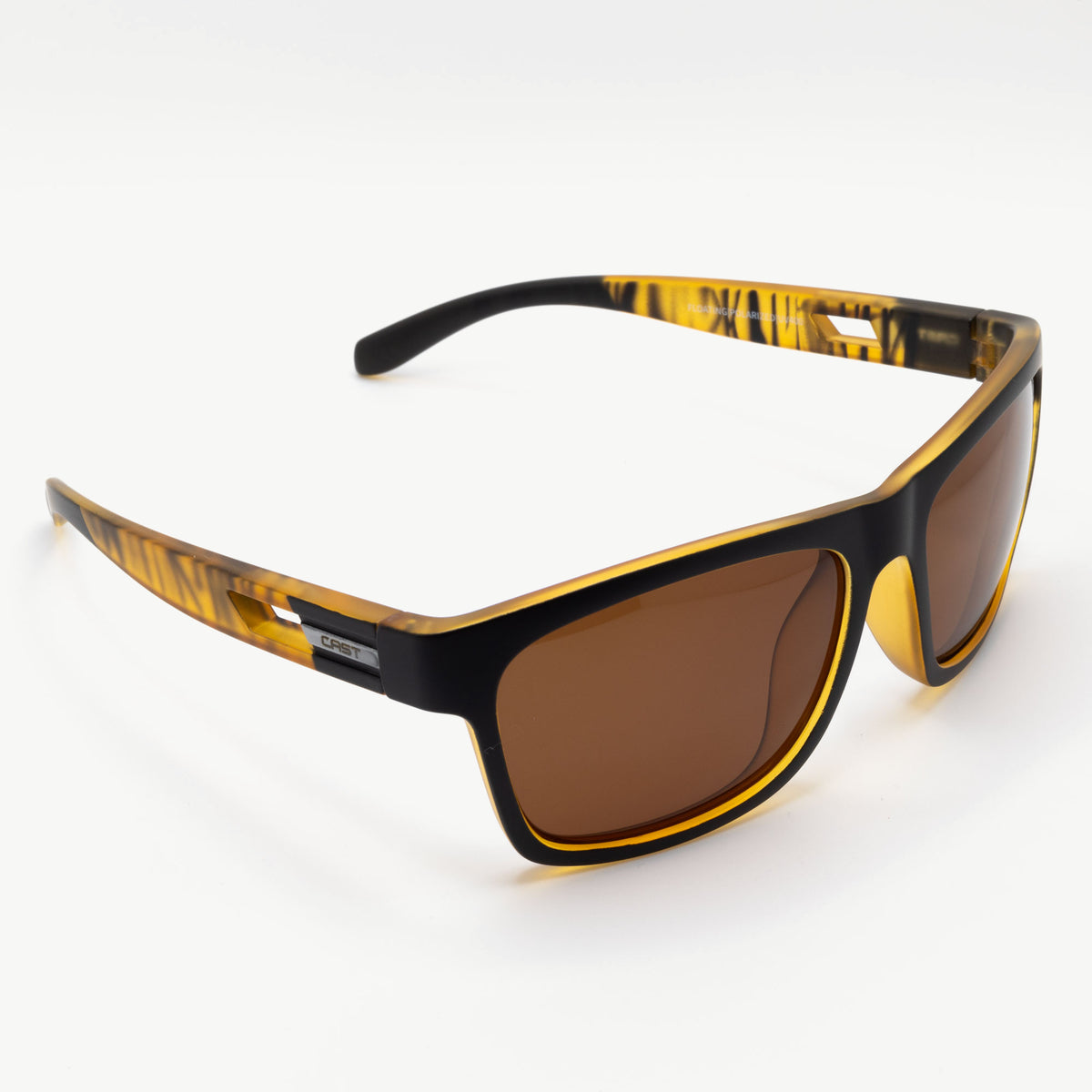 Aruba floating polarized sunglasses, orange amber, quarter view
