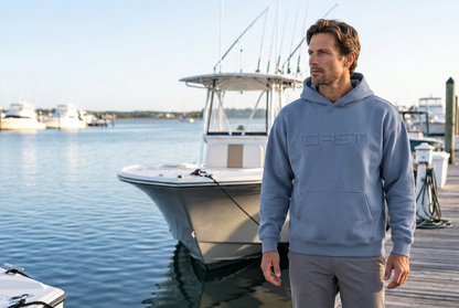 CAST Reel Heavy light blue hoodie lifestyle