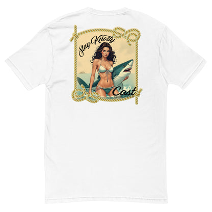 Brunette Pinup Shark Black Letters Short Sleeve Mens T-shirt