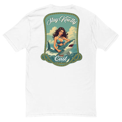 Brunette Pinup Shark White Letters Short Sleeve Mens T-shirt